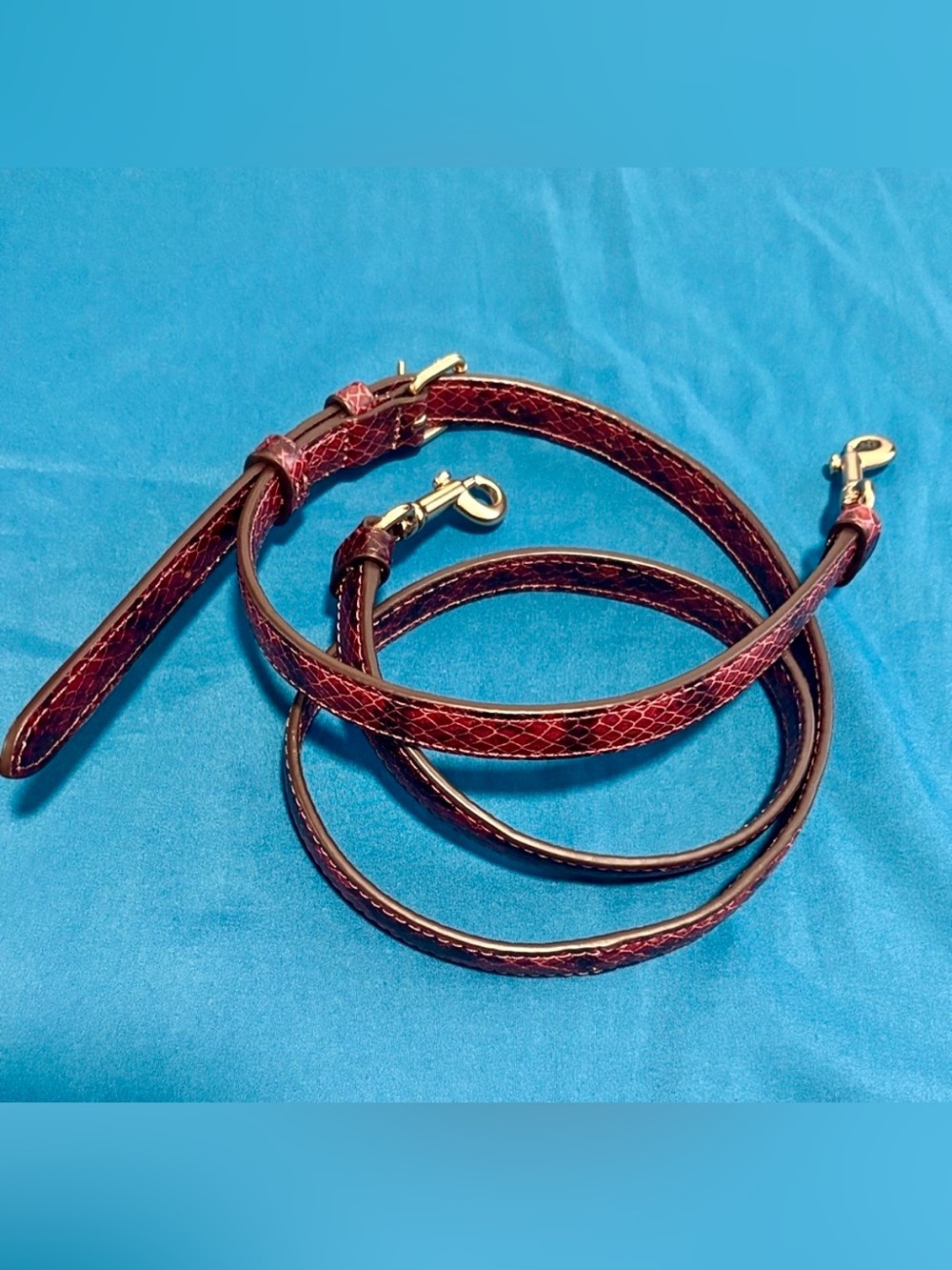 Coach Burgundy Snakeskin-Embossed Leather Strap with Gold Hardware